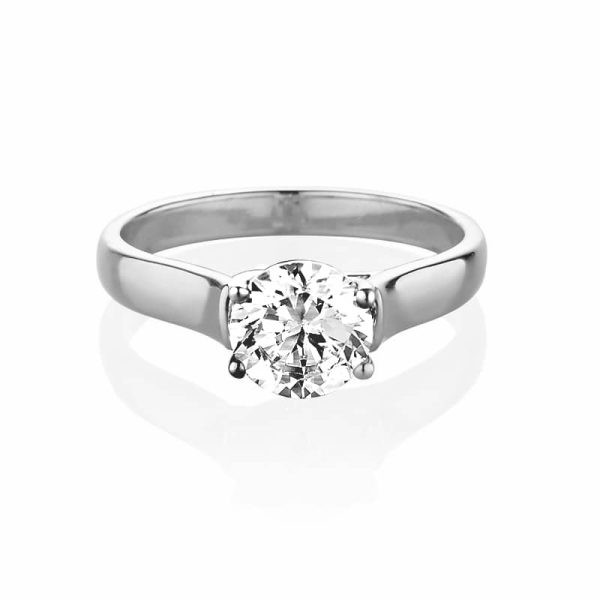 טבעת יהלום עגול 1 קראט | סוליטר - קלאסי | זהב לבן - מבט צד