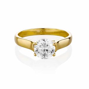 טבעת יהלום עגול 1 קראט | סוליטר - קלאסי | זהב צהוב - מבט צד