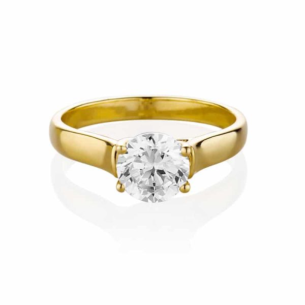 טבעת יהלום עגול 1 קראט | סוליטר - קלאסי | זהב צהוב - מבט צד