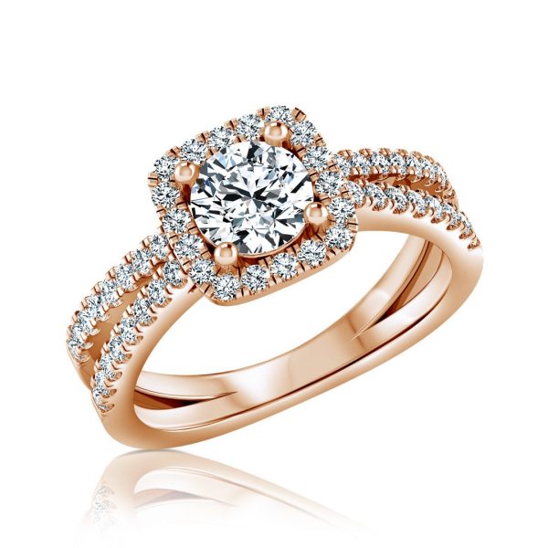 טבעת יהלום עגול 1 קראט | הילה- ספליט | זהב ורוד - תמונה ראשית