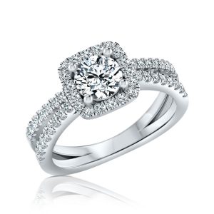 טבעת יהלום עגול 1 קראט | הילה- ספליט | זהב לבן - תמונה ראשית