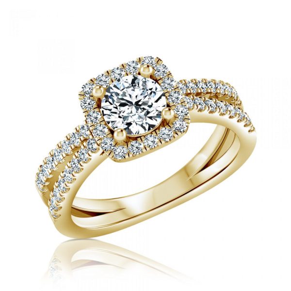 טבעת יהלום עגול 1 קראט | הילה- ספליט | זהב צהוב - תמונה ראשית