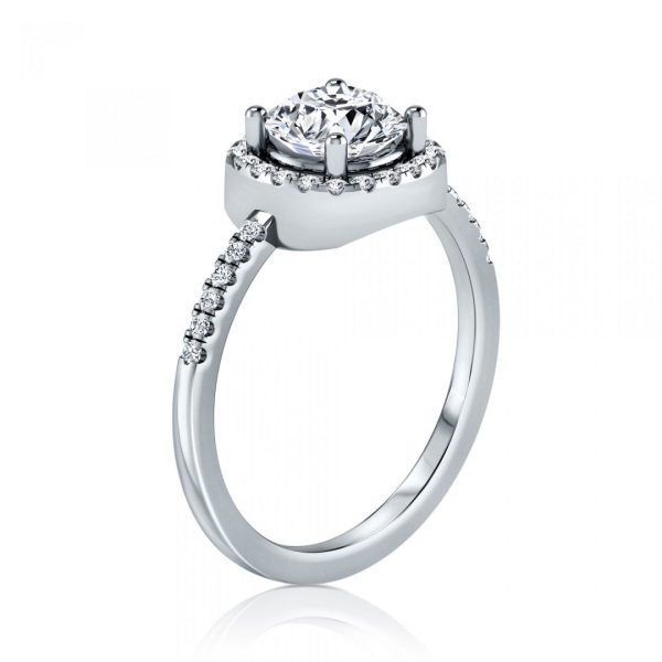 טבעת יהלום עגול 1 קראט | הילה - קלאסי | זהב לבן