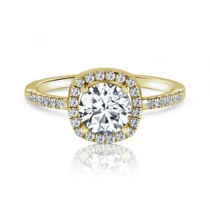 טבעת יהלום עגול 1 קראט | הילה - קלאסי | זהב צהוב