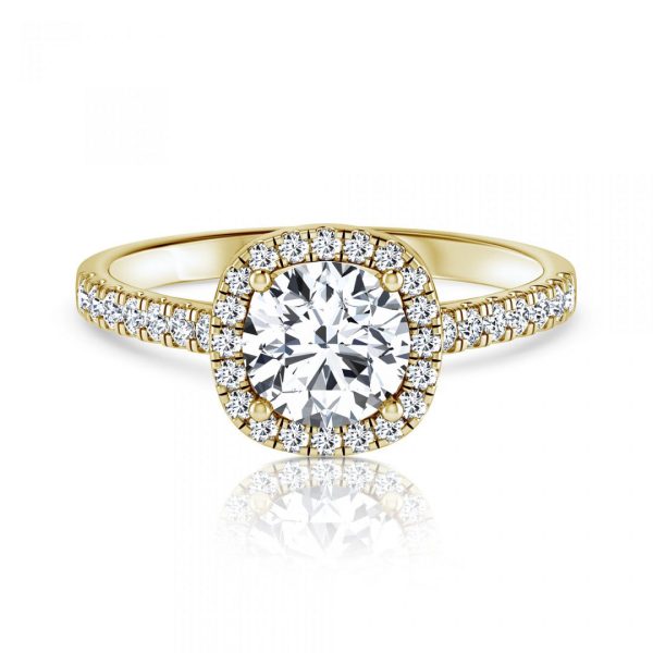 טבעת יהלום עגול 1 קראט | הילה - קלאסי | זהב צהוב - מבט על
