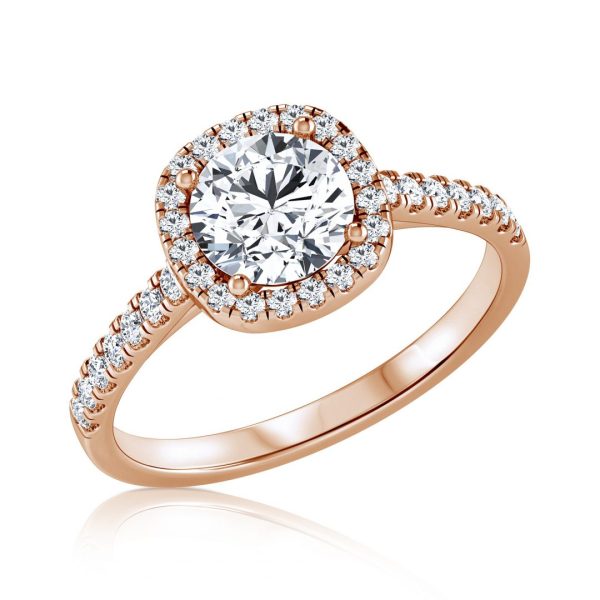 טבעת יהלום עגול 1 קראט | הילה - קלאסי | זהב ורוד - תמונה ראשית