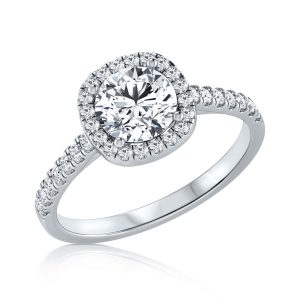 טבעת יהלום עגול 1 קראט | הילה - קלאסי | זהב לבן - תמונה ראשית