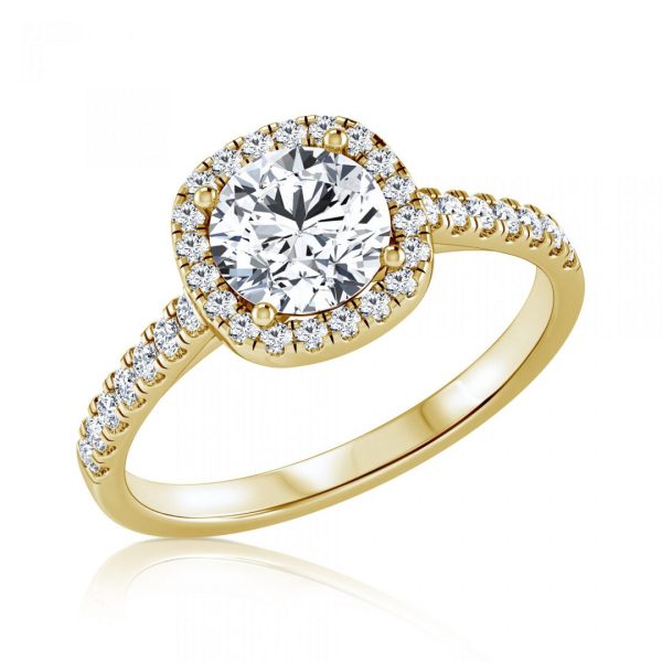 טבעת יהלום עגול 1 קראט | הילה - קלאסי | זהב צהוב - תמונה ראשית