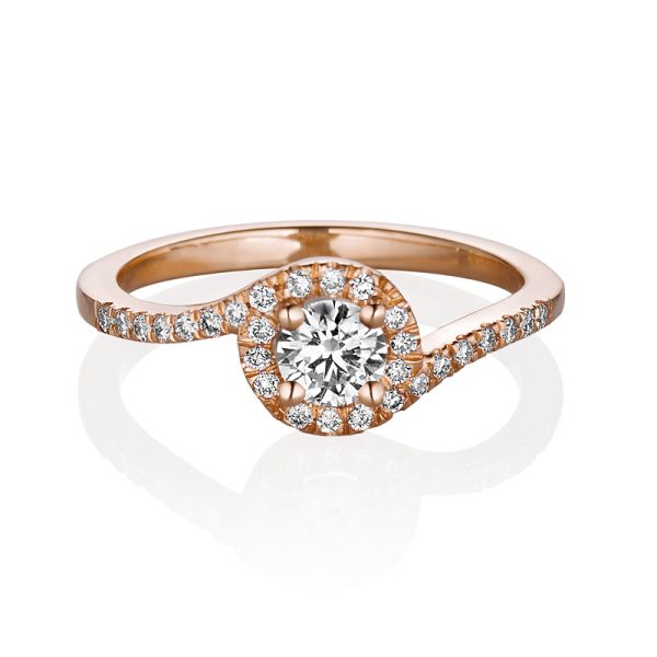 טבעת אירוסין זהב ורוד עיצוב הילה טוויסט מבט על 1015RP
