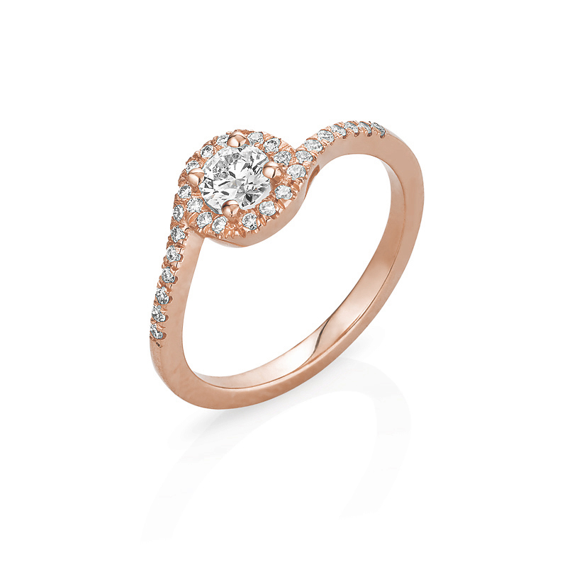 טבעת אירוסין זהב ורוד עיצוב הילה טוויסט מבט צד 1015RP