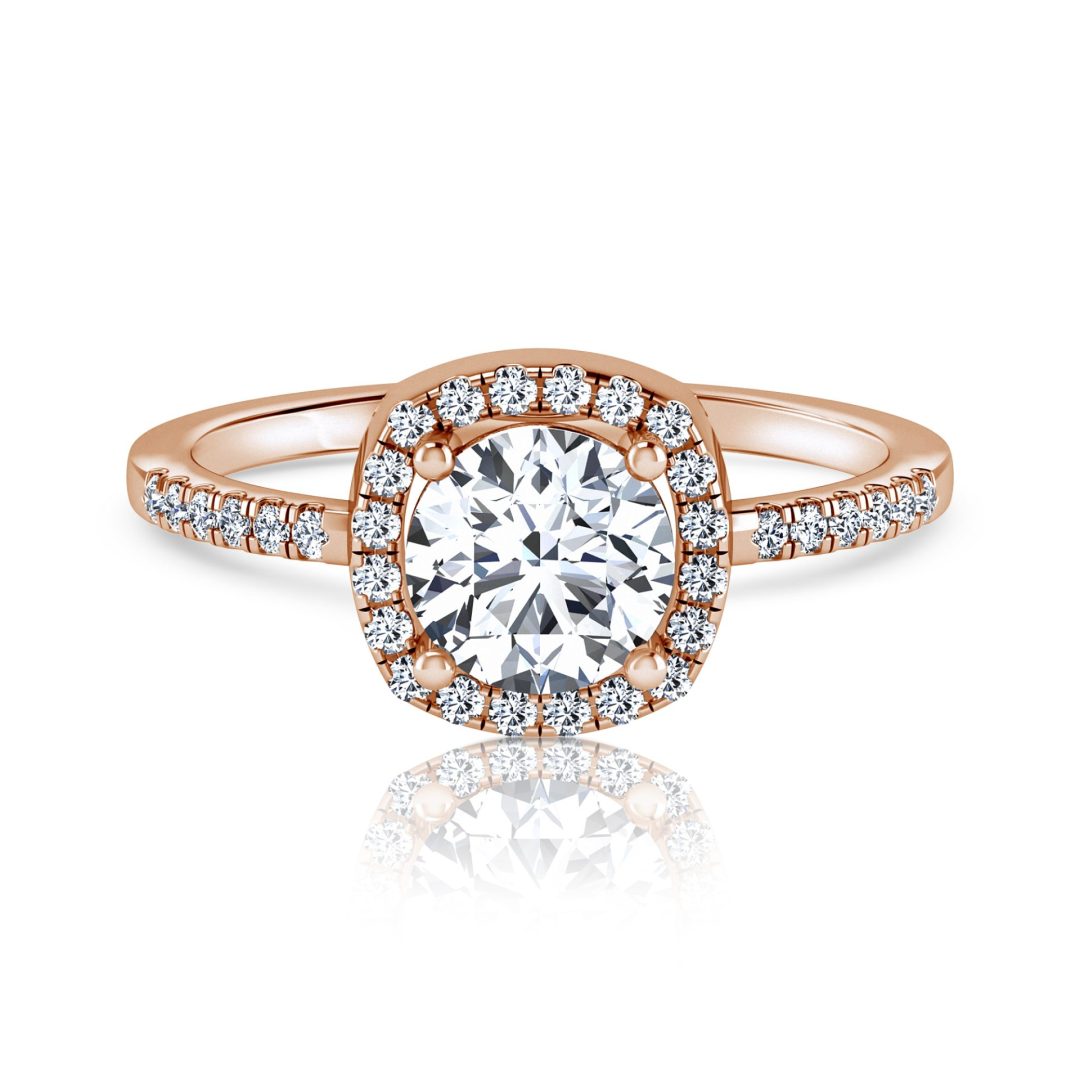 טבעת יהלום עגול 1 קראט | הילה - קלאסי | זהב ורוד